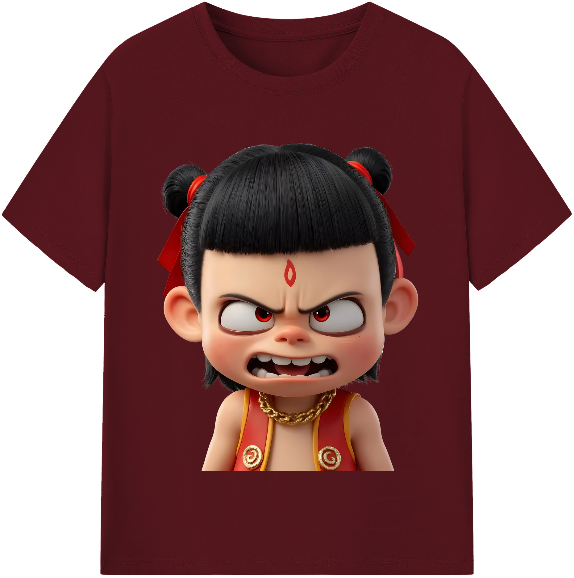 （画像用） Ne Zha 2 ナタ 魔童の大暴れ 綿100％半袖Tシャツ（フロントプリント）